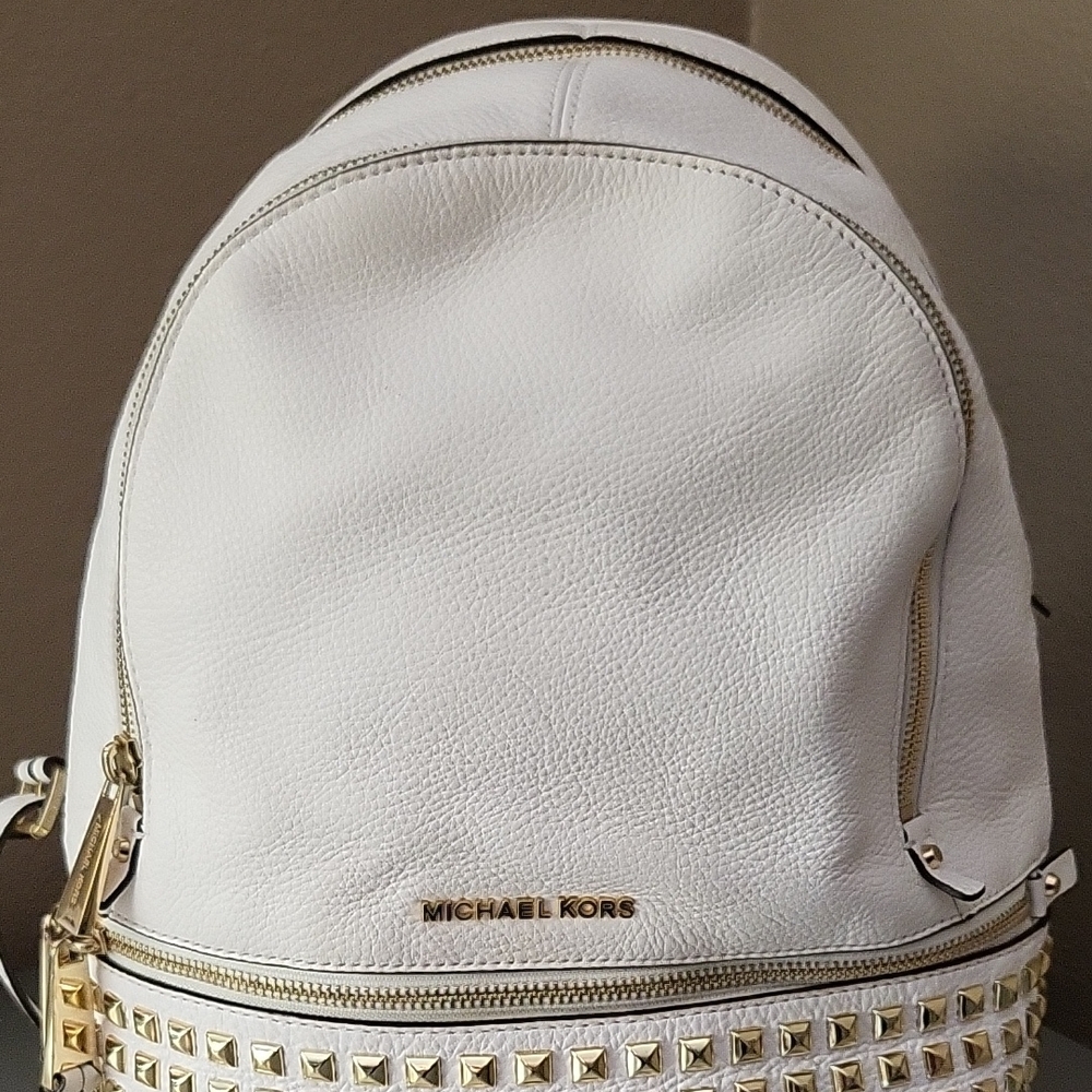 Michael Kors White Backpack with Gold Studs